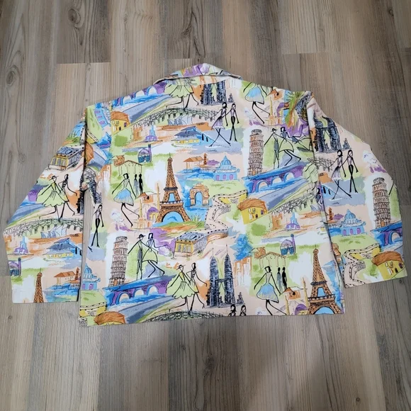 Vintage Oversized Tantrums Jacket Womens Size Large Paris France Print Colorful - Picture 5 of 6
